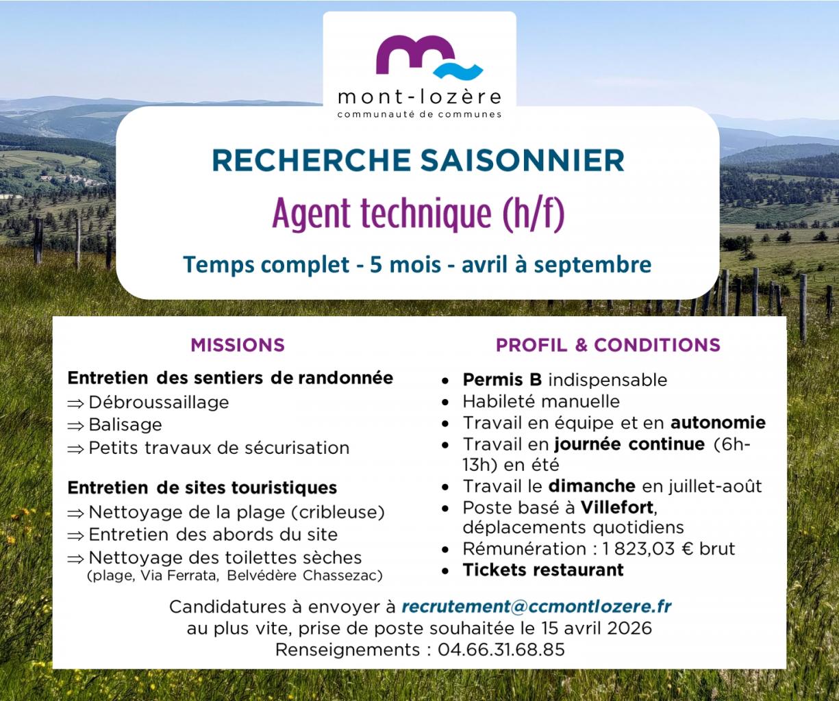 Recrute Agent technique 5 Mois (h/f)